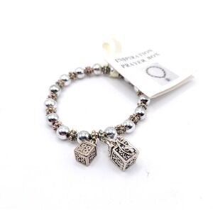 Silver Tone Prayer Box Charm Bracelet with Prayer Booklet Stretch‎